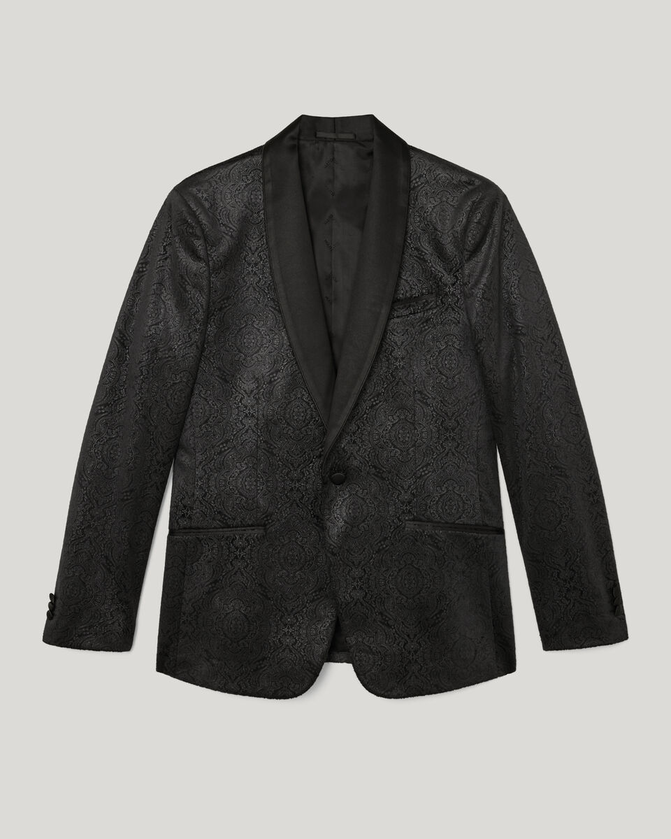 Embossed Paisley Black Tie Tuxedo, Black, hi-res